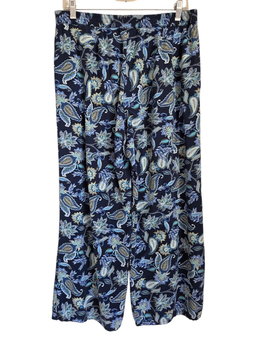 ​j jill pants womens medium blue paisley floral wide leg crop pull on boho sz M